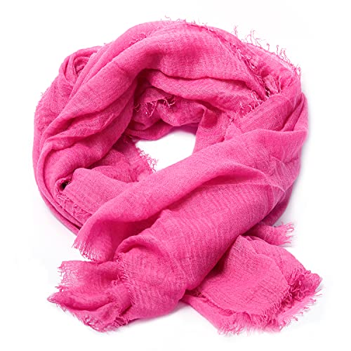Karl Loven Pañuelo Mujer Bufanda Arrugada Fular Pashmina Cuello, Rosa fucsia, 1m90