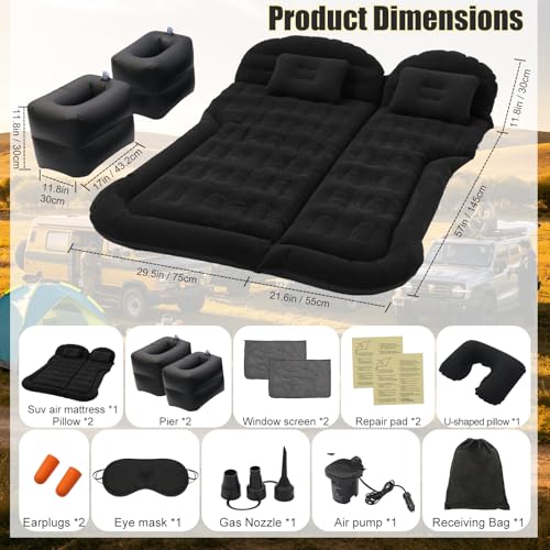 Icelus Auto Matratze SUV Luftmatratze with Luftpumpe 175 * 130 * 15 cm Aufblasbare Camping Kombi Luftbett für Auto Rücksitz Dickere Kofferraum Matratze Bett für Camping Outdoor Traveling