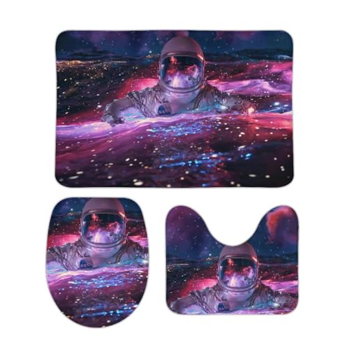 トイレマット 3点セット 宇宙飛行士 星宙 宇宙 NASA フタカバー 便座カバー 洗える お風呂マット ふわふわ 滑り止め U型 O型 兼用 ズレない おしゃれ 吸水速乾 50cm x 80cm