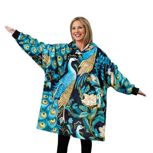 Peacock Gifts for Women, Peacock Wearable Blanket Hoodies for Adults, Oversized Flannel Hooded Blankets, Gifts for Birthday, Christmas, and so on, One Size Fits All