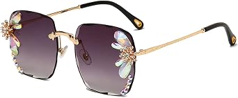Vintage Rimless Square Rhinestone Sunglasses Women Retro Cutting Lens Luxury Bling Diamond Sun Glasses Female Party Eyewear