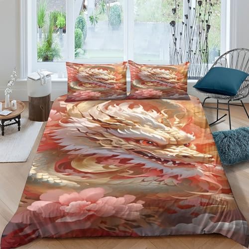 Linge de lit dragon 3D King size avec fermeture éclair cachée - 2
