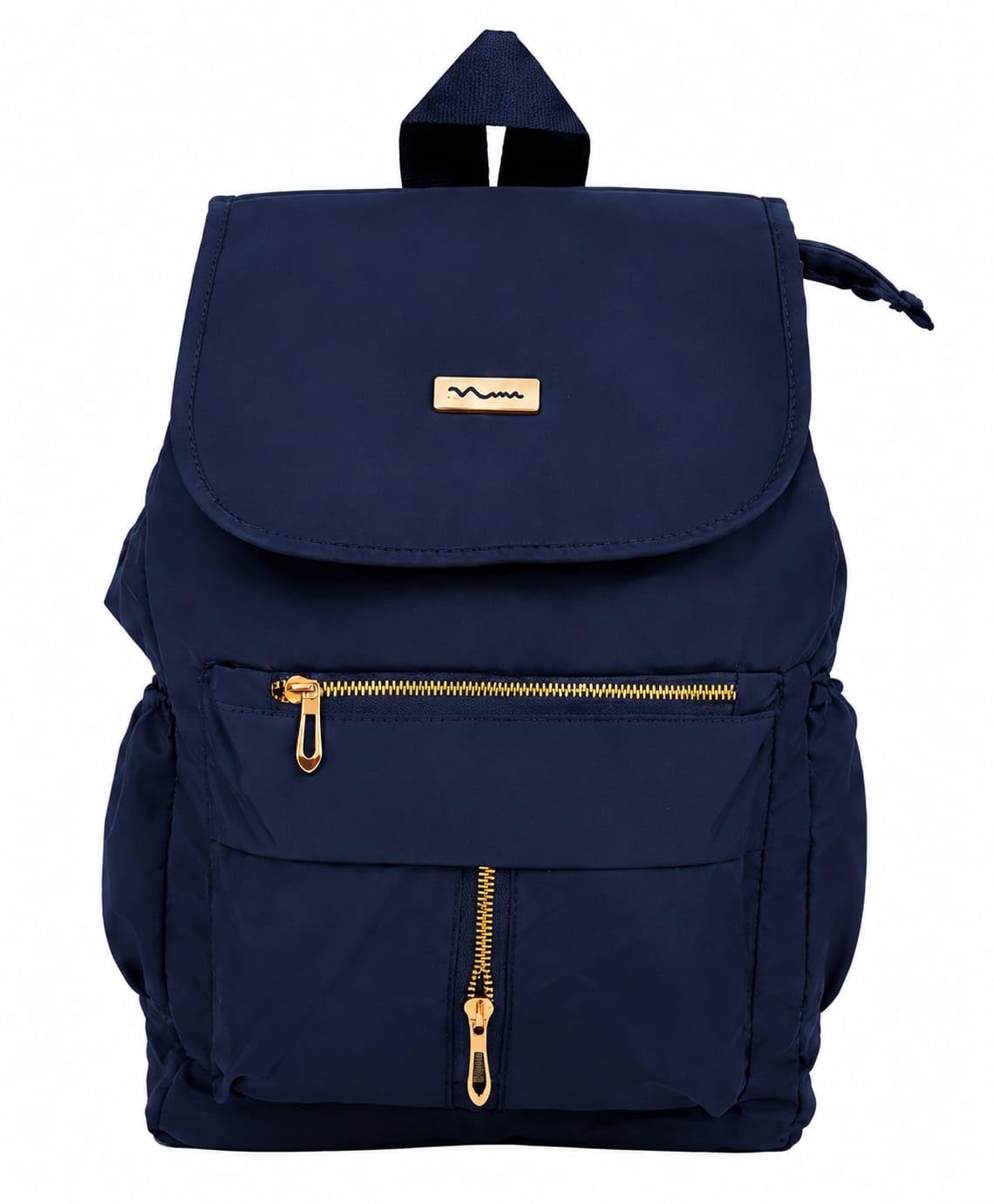 Navy blue Nylon Backpack for Women and Girls, Lightweight with Gold Zippers, 41x29x11 cm, School, College and Travel Bag-image-21