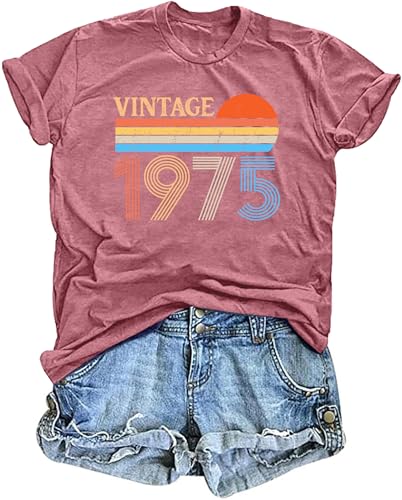 Vintage 1974 T Shirt Women 50th Birthday Gift Shirt 50 Years Old Tee Retro Birthday Short Sleeve Top4