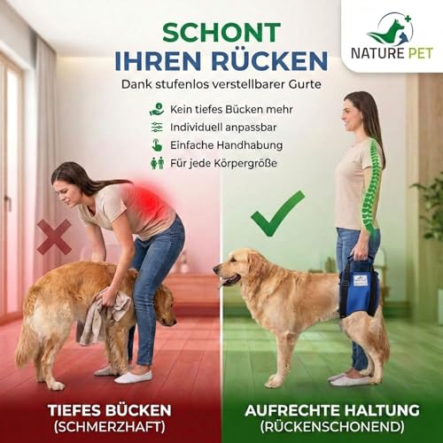Nature Pet © - Tragehilfe Hund hinten - Verstellbarer Hunde Tragegurt als Treppenhilfe - Ideal für ältere, kranke oder operierte Vierbeiner - Praktische Unterstützung für Mobilität (XS, Schwarz)