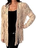 Quality Supply Women Traditional 100% Genuine Cowhide leather Western Cowgirl Jacket | Native American Coat with Beads Fringe (as1, alpha, m, regular, regular, White Beige)