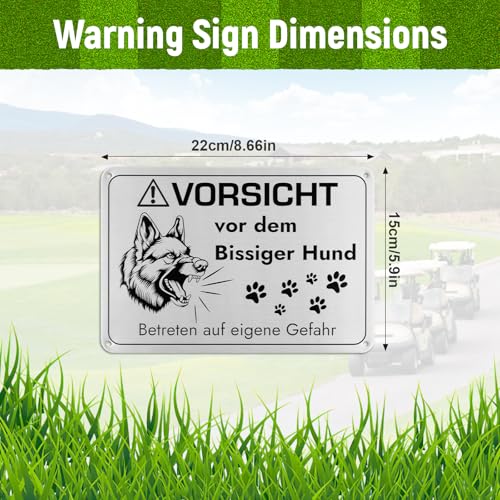 Vorsicht Bissiger Hund Schild, 22x15cm Bissiger Hunde Warnschilder, Achtung Hund Schilder mit Vorgebohrten Löchern, Hundeschilder Warnung, Vorsicht Hund Schild Aluminium Platte(Silber)