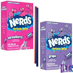 Nerds Sugar Free Strawberry and Grape Low Carb Zero Sugar Drink Mix – 2 boxes of 6 packs – Sugar Free Drink Mix – Keto Drink Mix Zero Guilt! Low Carb, Zero Sugar Drink Mix – Comes with 2 Paper Straws and 1 Exclusive PALiSOL CREATiONS Stickers