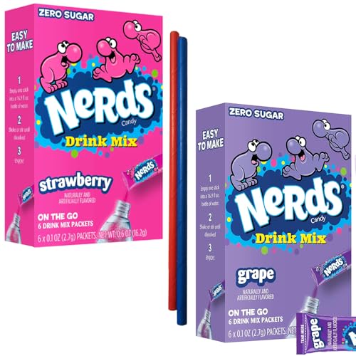 Nerds Sugar Free Strawberry and Grape Low Carb Zero Sugar Drink Mix – 2 boxes of 6 packs – Sugar Free Drink Mix – Keto Drink Mix Zero Guilt! Low Carb, Zero Sugar Drink Mix – Comes with 2 Paper Straws and 1 Exclusive PALiSOL CREATiONS Stickers