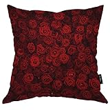 Beabes Red Roses Throw Pillows Covers Romantic Blossom Roses Floral Cotton Linen Pillow Cover 18'X18' Pillowcase Decorative Pillow Cushion Cases for Sofa Bed Car Couch