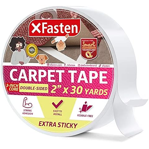 XFasten Super Strong Double Sided Carpet Tape Extra Sticky, 2-inch by 30-Yard, Heavy Duty Double Sides Area Rug to Carpet Gripper Tape, Ideal for Homes with High Foot Traffic and Large Pets Cover