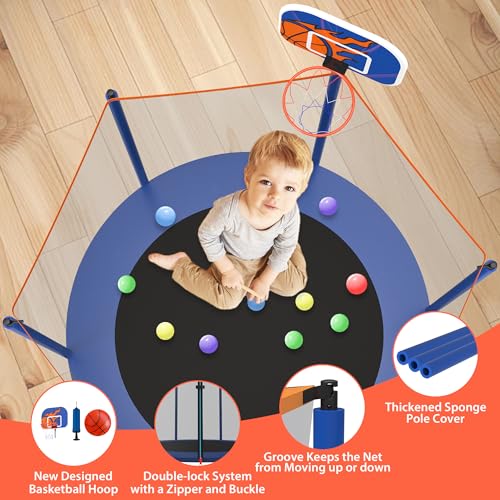 66'' Mini Trampoline for Kids with Enclosure & Basketball Hoop, 5.5FT No-Gap Toddler Trampoline for Indoor & Outdoor Use, 600LBS Capacity, Ideal Gift for Boys & Girls