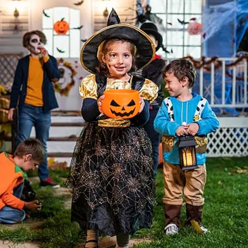 Plastic Pumpkin Bucket, 5 Pieces Firm Reusable Wide Opening Halloween Theme Candy Jars with Handle,Multiple Purposes Lightweight Large Caliber Pumpkin Bucket for Party Desktop Decoration Storage - image 6
