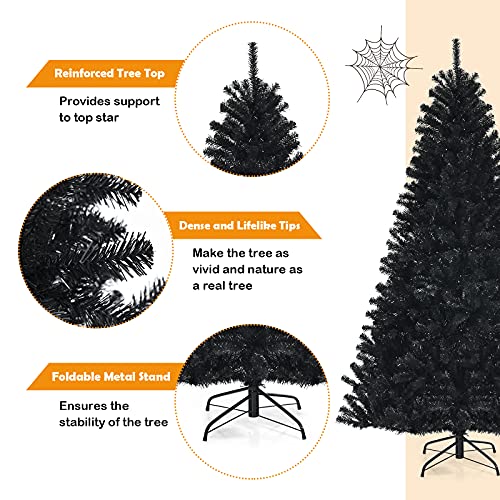 Goplus 6Ft Pre-Lit Black Christmas Tree, Hinged Artificial Halloween Tree W/ 250 Purple Led Lights & Metal Stand, Perfect Xmas Decoration For Holiday Festival Parties #TOP4