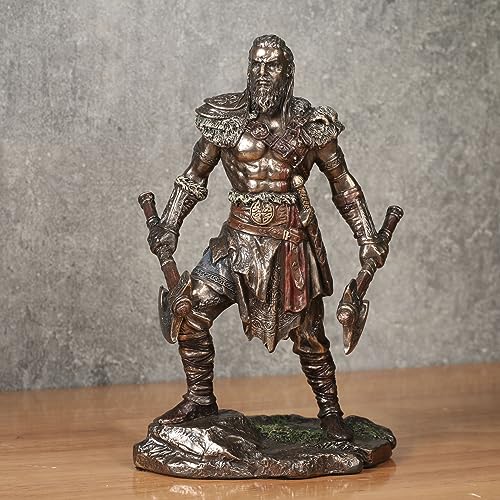 Estatua de Guerrero Vikingo con Hachas Gemelas de Resina miniatura 3