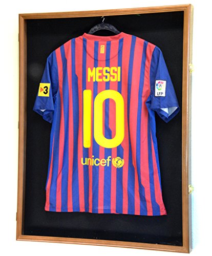 sfDisplay.com,LLC. Sports Jersey Display Case Select Your Size 98% UV Lockable 3 Sizes to Choose Uniform Jacket Frame (Walnut Wood Finish, X-Large Jersey=38x29x3)