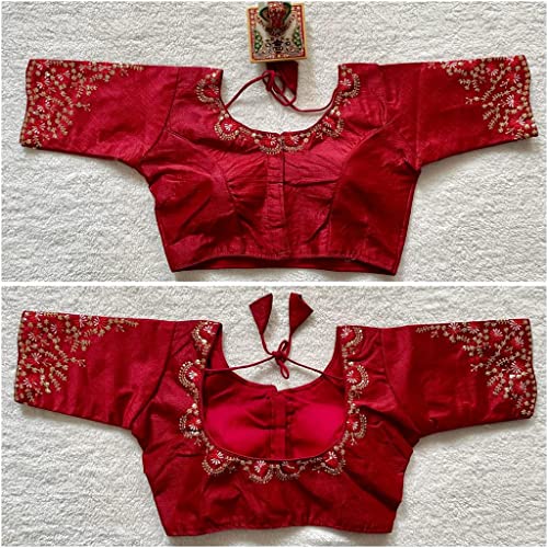 Image of Pujia Mills Women's Silk Embroidery Sequence Work Half Sleeve Readymade Blouse