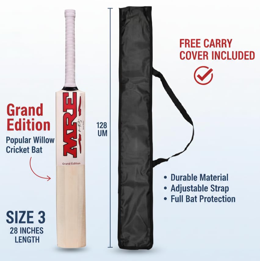 Image of AEM Popular Willow Wooden Cricket Bat for Kids (Size 3 for 4-6 Year) Lightweight & Durable one Cricket Training Bat with bat Cover