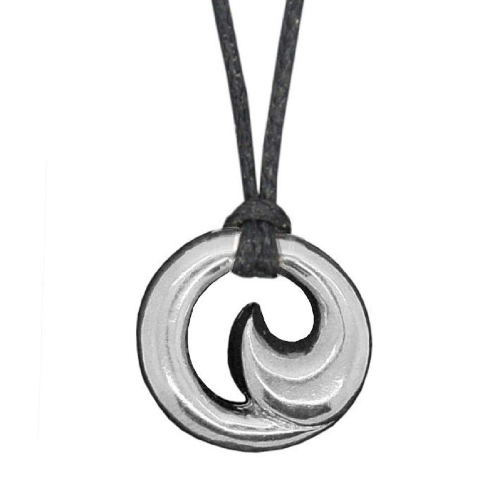 Maori Wave Pendant, Wave Necklace, Wave Jewellery, Surfer Pendants, on Adjustable Waxed Cord. Handmade, in Fine Pewter, by William Sturt.