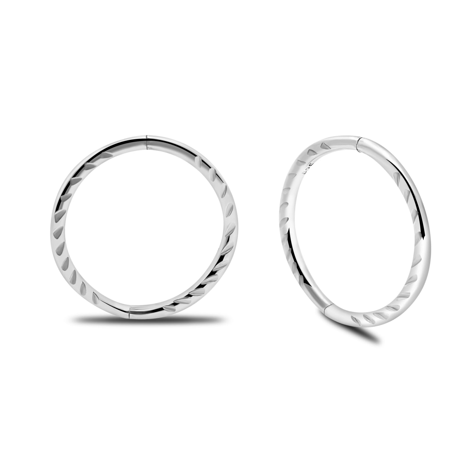 925 Sterling Silver Solid Seamless Diamond Cut Twist Sleeper Hoop Earrings Small Hinged Thin Handmade 8mm 10mm 12mm 14mm For Women Men Girls