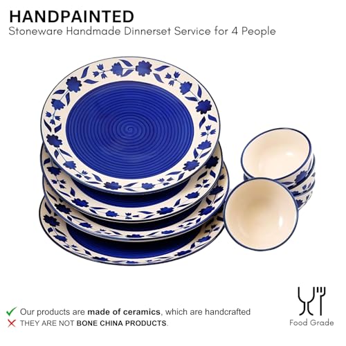 Image of Floral Ceramic Plates for Dinner with Katoris (8 Pieces, 4 Bowl & 4 Plates, Dishwasher & Microwave Safe) -Dinner Sets Ceramic Bowls Set Dinnerware Sets