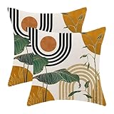 AEIOAE Boho Mid Century Pillow Covers 18 x 18 Set of 2 Mustard Yellow Minimalist Tropical Retro Decorative Throw Pillow Abstract Outdoor Linen Square Farmhouse Cushion Cover for Home Couch Sofa