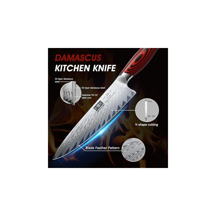 Kitchen-Knife-Set-with-Block-7-Pieces-Chef-Knife-Set-67-Layers-Damascus-Steel-Professional-Knife-Set-for-Cooking-Ergonomic-G10-Handles-with-Sharpener Kitchen Knife Set with Block, 7 Pieces Chef Knife Set 67 Layers Damascus Steel Professional Knife Set for Cooking, Ergonomic G10 Handles with Sharpener