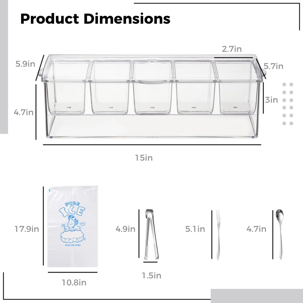 Almacenamiento de condimentos al aire libre, enfriador de condimentos, servidor de condimentos fríos, bandeja de condimentos para barbacoa, para reuniones, barbacoa, picnic o camping