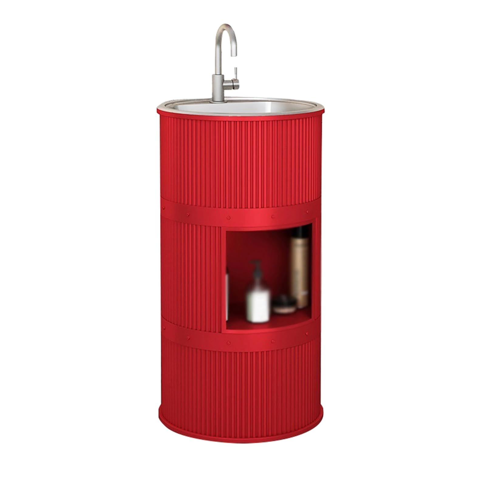 Freestanding Pedestal Sink, Piece Pedestal Sink?Pedestal Bathroom Sink, Industrial Style Washbasin with Faucet for Bathroom Outdoor School Hotel(Red,A-83X41cm)