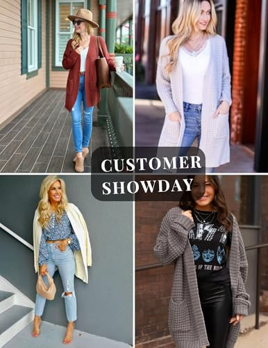 Image of Zeagoo Women's 2025 Fall Open Front Cardigan Long Batwing Sleeve Chunky Knit Sweater Loose Outerwear Coats with Pockets