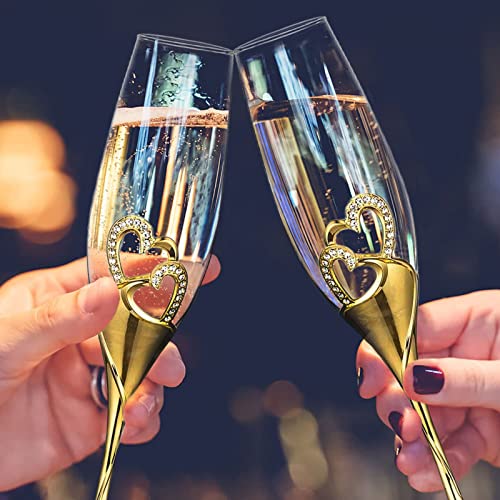 Sziqiqi CN-129 Wedding Champagne Glass Set Gold Toasting Flute Glasses Deluxe Pack Of 2 thumb #2