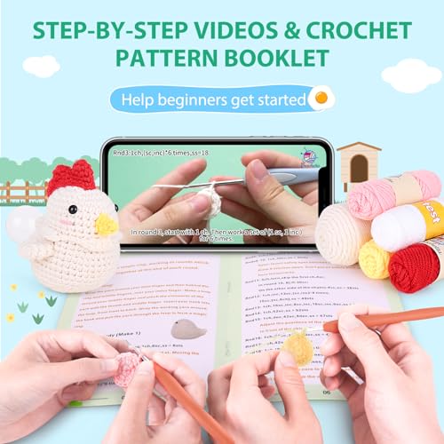 Image of Crochetta Crochet Kit for Beginners, Squeeze Bubble Amigurumi Crocheting Kits w Step-by-Step Video Tutorials, Knitting Starter Supplies for Adults Kids, Anxiety Relief Bubble Chicken (40%+ Yarn)