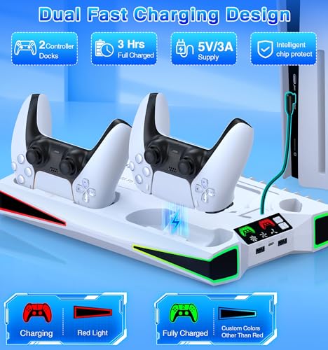 Aifasterfly Cooling Station For Ps5 / Ps5 Slim Console, 3-Level Fan & Rgb Led For Ps5/ 2023 Ps5 Slim Cooling Stand, With Controller Charger For Playstation 5 thumb #5