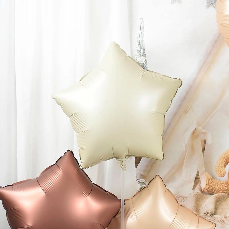 Image of Atpata Funky Boho Theme Foil Balloons - White Sand, Nude Cream, Tan Brown Caramel Shades - Stars and Hearts Shape - for Weddings, Birthdays, Baby Showers, and Party Decorations (9pcs, Stars)