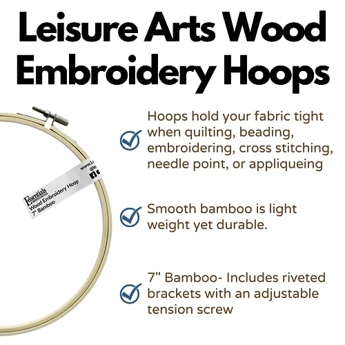 Image of Essentials By Leisure Arts Wood Embroidery Hoop 7 inch Bamboo - Wooden Hoops for Crafts - Embroidery Hoop Holder Cross Stitch Cross Stitch Hoops and Frames