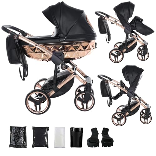 Junama Kinderwagen Diamond Hand Craft 2in1 3in1 4in1 (06 - Schwarz und Kupfer, 2in1 mit Adaptern)