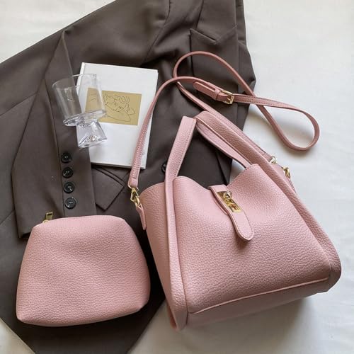 Bucket Bag for Women, Trendy Vintage Shoulder Bag Magnetic Closure Crossbody Bag PU Leather with Small Purse Solid Handbag fo2