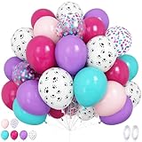 Pink Purple Blue Balloons, 12 Inch Dog Paw Print Balloons, Hot Pink Purple Teal Blue Latex Balloons with Confetti Balloon for Dog Paw Themed Boys Girls Kids Birthday Baby Shower Paw Patrol Party Decor