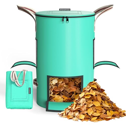 SPONDWILD Sac à déchets de jardin réutilisable – Sac de pelouse épais et respirant, avec 4 poignées pour un déplacement facile et pliable, pour la collecte des feuilles et des débris divers (vert)