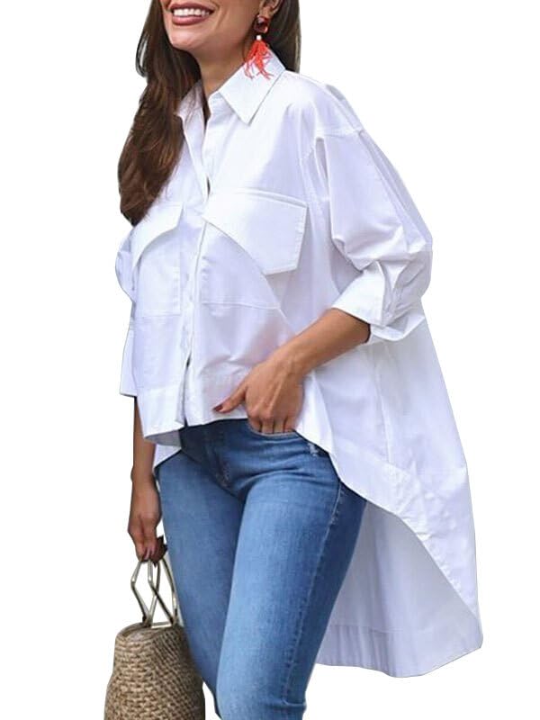 UOOZEE Women's Long Sleeve Collar V Neck Blouse Tunic Top