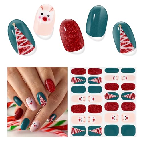 Uñas de Gel Pegatinas - 28Pcs Navidad Uñas Gel Semicurado Envoltura Completa Pegatinas de Envoltura de Uñas Autoadhesivas Rojo Uñas Para Arte de Uñas DIY Requiere Lámpara UV/LED(Navidad)
