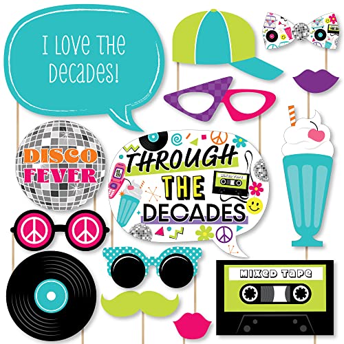 Big Dot of Happiness Through The Decades - 50s, 60s, 70s, 80s, and 90s Party Photo Booth Props Kit - 20 Count