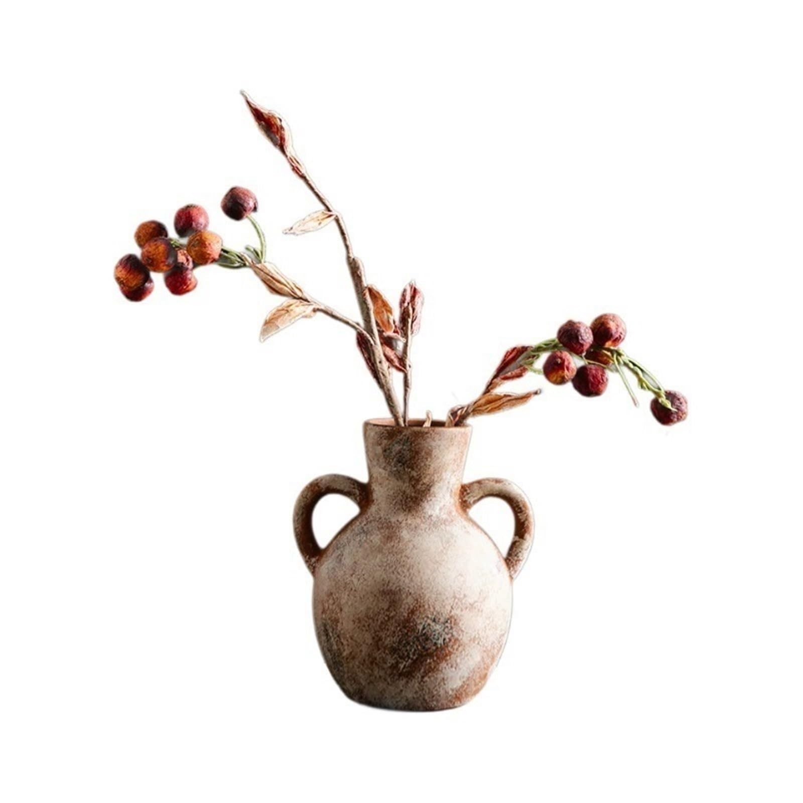 Keramikvase mit Zwei Griffen, Vintage-Dekoration für Blumenarrangements, Tischdekoration und Accessoires