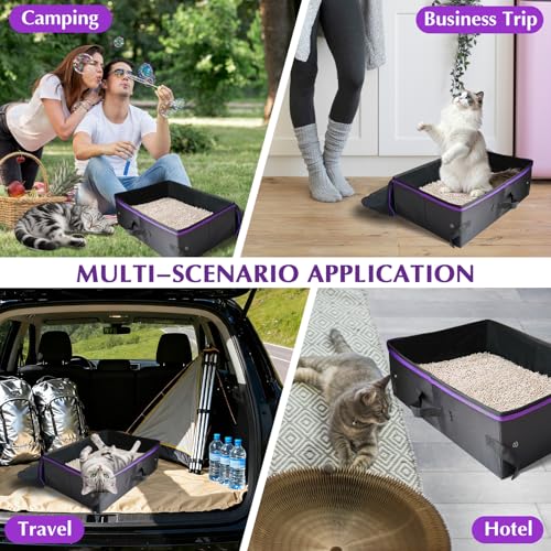 Image of 20x14x6.5 Inches, Large Portable Cat Travel Litter Box with Zipped Lid & 10 Liners, Leak-Proof, Lightweight, Sturdy & Waterproof and Foldable Travel Cat Litter Box for Hotels, Car, & Camping