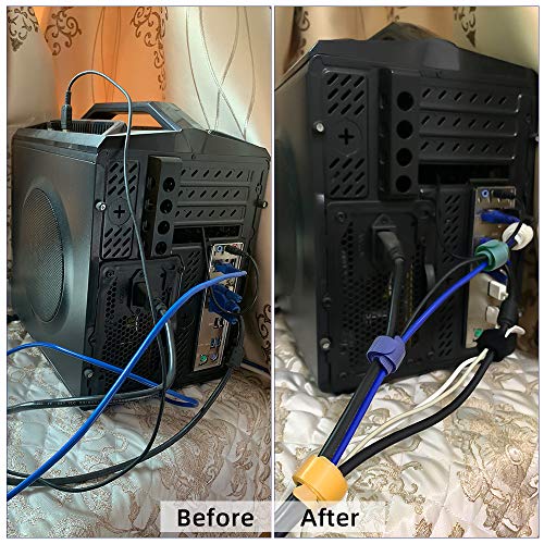 100 Pcs 8X1/2 Inch Reusable Fastening Cable Ties Black With Hook Loop Rope Holder, Koowin Adjustable Cord Organization Straps Management Cable Wraps Cord Wire Organizer For Home & Office #TOP6