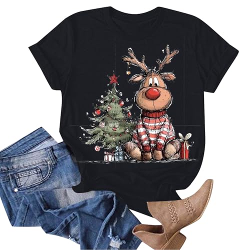 Christmas T Shirts for Women Graphic Tshirts Short Sleeve Funny Merry Xmas Holiday Print Tee Blouses Tops