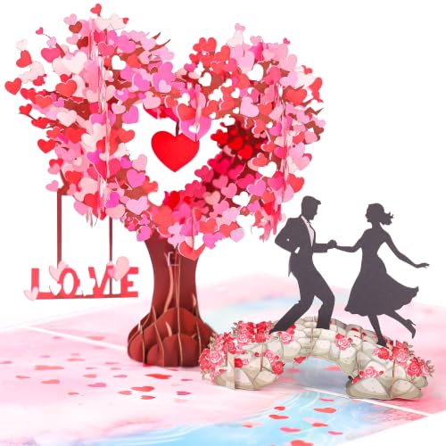 Image of Pop Up Anniversary Card for Wife, 3D Love Tree Couple Dancing Wedding Card