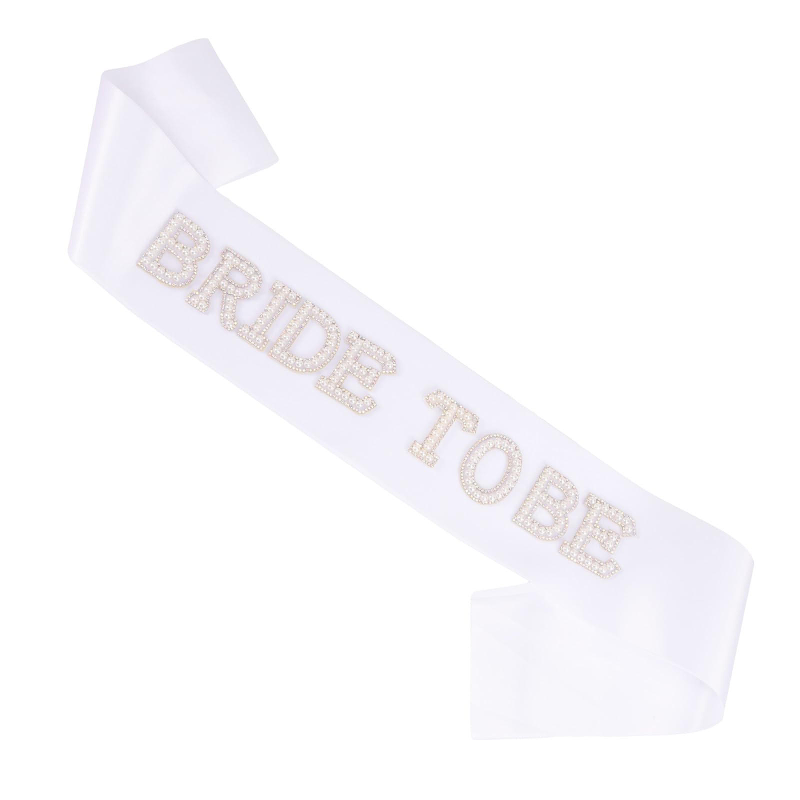 Bride to Be Sash, White Bachelorette Sash with Pearls and Rhinestones Bridal Shower Gift for Engagement Party Outfit & Wedding Accessories