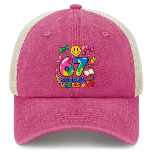 67 School Vibes Hat Trucker Hat Women Dad Hat Funny Birthday Gifts Pink
