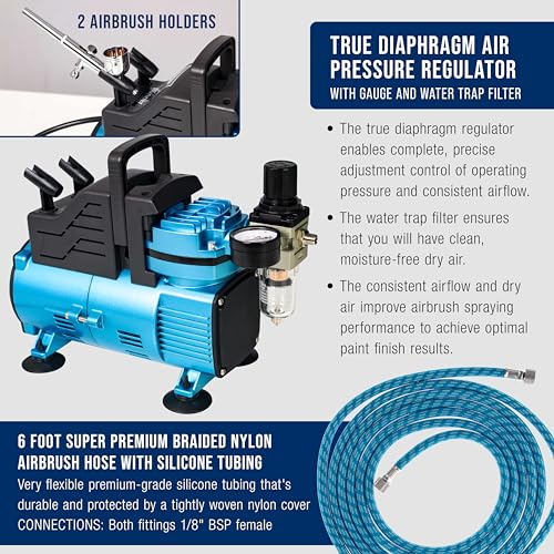 Image of Master Airbrush 1 /5 HP Cool Runner Dual Fan Air Compressor Kit Model TC-420 | Professional Single-Piston with 2 Cooling Fans, Longer Running Time without Overheating, Regulator Water Trap Holder